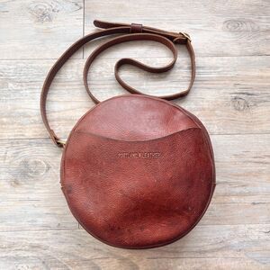 Portland Leather Large Circle Crossbody Bag Nutmeg Brown Retail 250 Pebbled